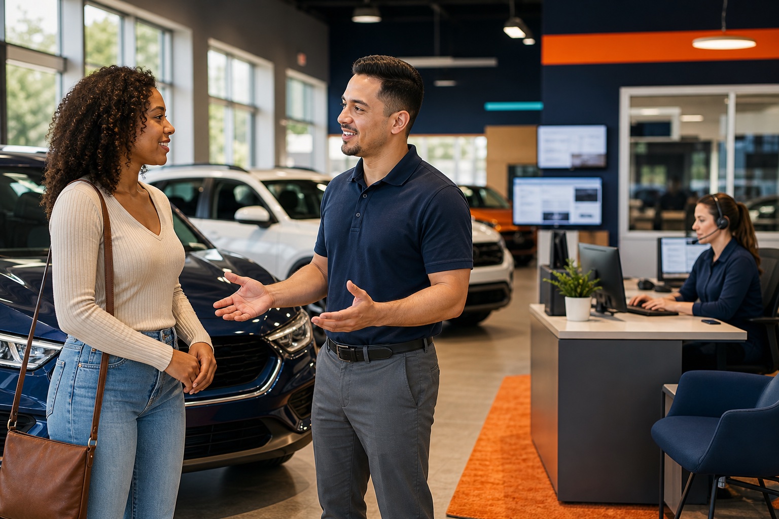 Dealer staff member supervising digital lead follow-up and appointment activity
